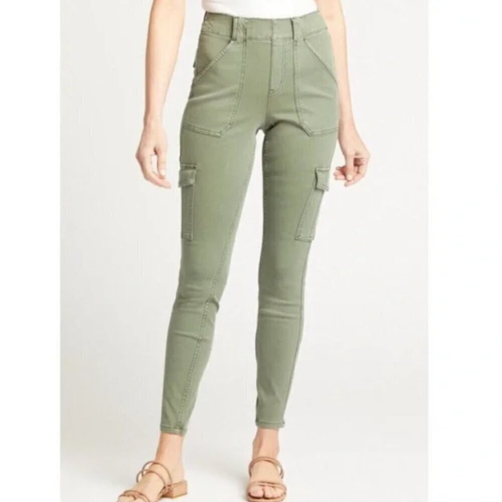 Spanx Stretch Twill Ankle Cargo Jogger Pants Soft Sage Women's Sz Medium P EUC